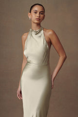 Esther Iridescent Satin Cowl Maxi Elbise - Sage