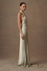 Esther Iridescent Satin Cowl Maxi Elbise - Sage