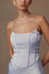 Harlow Saten Askısız Uzun Elbise - Peygamber Çiçeği Mavisi