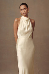 Esther Iridescent Satin Cowl Maxi Elbise - Limon Şerbeti