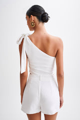 Venezia Keten Tek Omuz Bağlamalı Üst - Beyaz