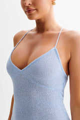 Suki Çiçekli Örme Uzun Elbise - Açık Mavi