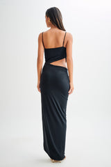 Jemma Draped Slinky Maxi Elbise - Siyah