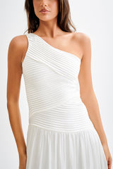 Jenna Tek Omuzlu Pileli Uzun Elbise - Fildişi