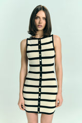 Sawyer Çizgili Örme Mini Elbise - Siyah/Krem