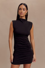 Elliot Yüksek Yaka Kolsuz Mini Elbise - Siyah