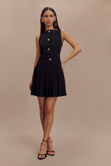 Mackenzie Kolsuz Pileli Mini Elbise - Siyah