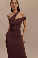 Anastasia Tek Omuzlu Modal Midi Elbise - Maun