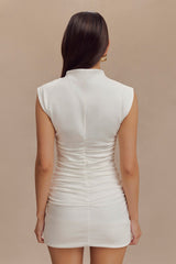 Elliot Yüksek Yaka Kolsuz Mini Elbise - Beyaz