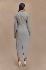 Dorian Fitted Gömlek Midi Elbise - Kömür Marle