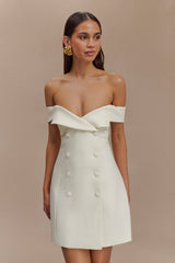 Noelle Omuz Açık Mini Elbise - Fildişi