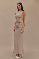 Kaia Slinky Cut Out Maxi Elbise - Taupe