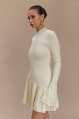 Blair Örgü Mini Pileli Elbise - Fildişi