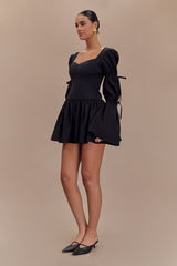 Raine Uzun Kollu Pamuklu Mini Elbise - Siyah