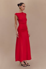 Navanna Asimetrik Slinky Midi Elbise - Kırmızı
