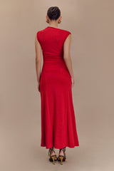 Navanna Asimetrik Slinky Midi Elbise - Kırmızı