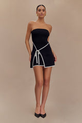 Rian Askısız Örme Mini Elbise - Siyah