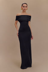 Imogen Omuz Açık Slinky Uzun Elbise - Siyah