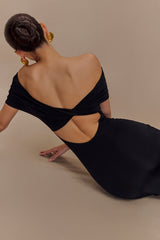 Imogen Omuz Açık Slinky Uzun Elbise - Siyah