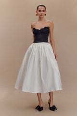 Elyssa İşlemeli Kontrast Midi Elbise - Siyah/Beyaz