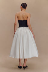 Elyssa İşlemeli Kontrast Midi Elbise - Siyah/Beyaz