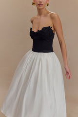 Elyssa İşlemeli Kontrast Midi Elbise - Siyah/Beyaz