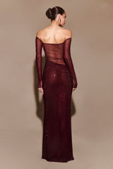 Nash Diamante Omuz Açık Uzun Elbise - Maun