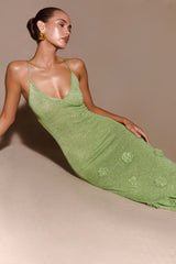 Suki Metalik Örgü Uzun Elbise - Pastel Yeşil