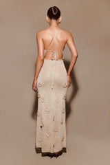 Suki Metalik Örgü Uzun Elbise - Altın