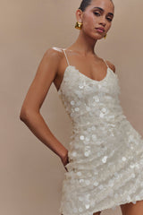 Romilly Payetli Mini Elbise - Fildişi