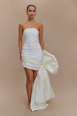 Franka Askısız Fiyonklu Mini Elbise - Beyaz