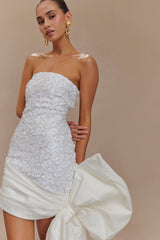 Franka Askısız Fiyonklu Mini Elbise - Beyaz