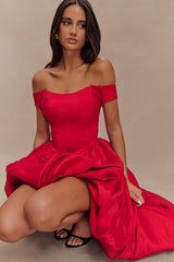 Amelia Bubble Maxi Elbise - Yakut Kırmızısı