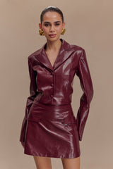 Oli Suni Deri Uzun Kollu Üst - Kiraz Kırmızısı