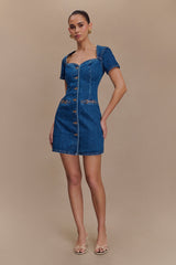 Monica Sweetheart Kot Mini Elbise - Koyu Mavi