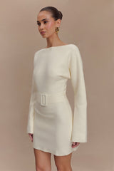 Kassie Kemerli Örgü Mini Elbise - Fildişi