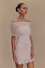 Hazar Slinky Ve Fileli Omuz Açık Mini Elbise - Soluk Pembe