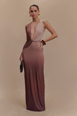Stella Draped Slinky Maxi Elbise - Mocha Ombre
