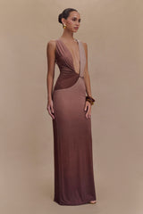 Stella Draped Slinky Maxi Elbise - Mocha Ombre