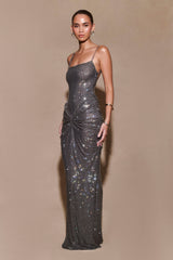 Roisin Diamante Maxi Elbise - Metalik Gri