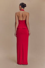 Bertie Peplum Halter Maxi Elbise - Ruby