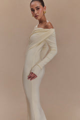 Culver Draped Twist Örgü Midi Elbise - Krem