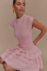 Maeve Volanlı Örgü Mini Elbise - Toz Pembe