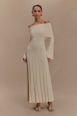 Alonza Uzun Kollu Örme Midi Elbise - Krem