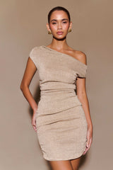 Pasha Omuz Açık Örgü Mini Elbise - Altın