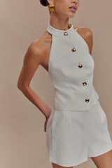 Tiara Halter Yaka Takım Elbise Üstü - Beyaz