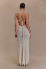 Suki Çiçekli Örme Uzun Elbise - Ten Rengi