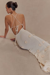 Suki Çiçekli Örme Uzun Elbise - Ten Rengi