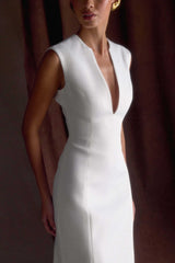 Audrine Suiting Kolsuz Midi Elbise - Fildişi