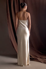 Lilly Sweetheart Saten Uzun Elbise - Allık Altın